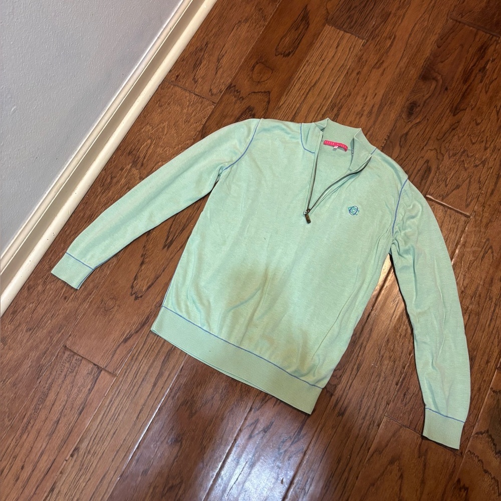 Peter Millar Women’s Silk Cotton Quarter Zip Sweater – Mint Green – Size M - Picture 1 of 12